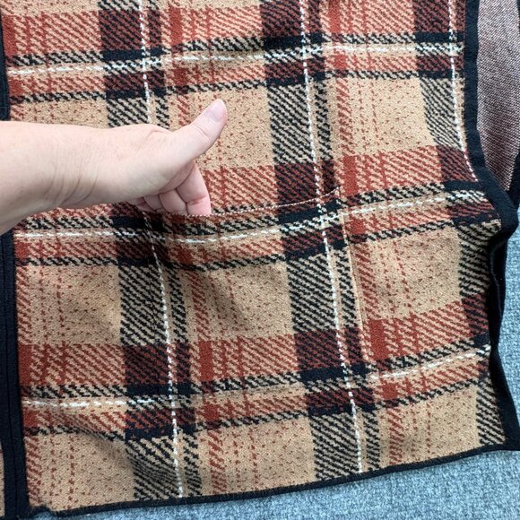 Tahari Sweater Cape Womens L XL Brown Plaid Dolman Sleeve Blanket Poncho Zip‎ Up - Picture 9 of 12